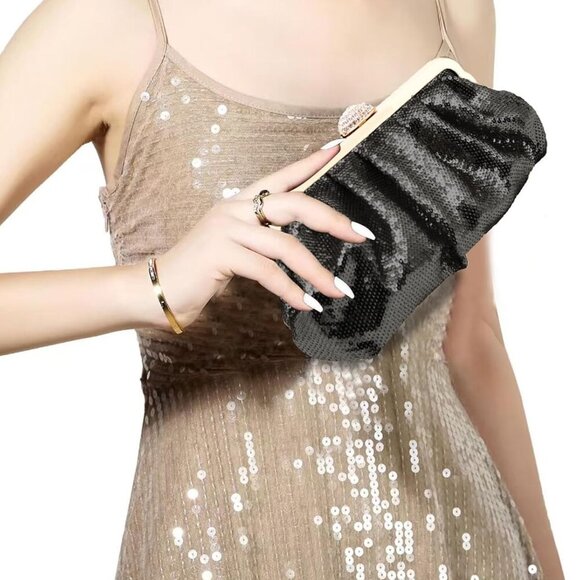 Clutch Purses for Women Sparkle Pleated Evening Clutch Bag Cloud Cross Body & Sh - Picture 6 of 6